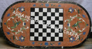 4'x2' Marble Black Chess Dining Table Top Parrot Inlay Design Living Decor E1197