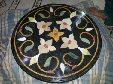 24" Black Marble Coffee Center Table Top Handicraft Inlay Design Furniture Decor