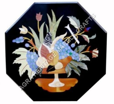 24" Marble Outdoor Coffee Table Top Fruit Inlay Mosaic Work Hallway Decor E472