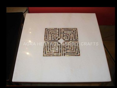 24" White Marble Coffee Side MED T2 Table Top Abalone Inlay Stone Decor E239