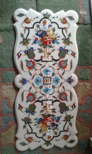 48"x24" White Marble Coffee Table Top Marquetry Inlay Decorative Furniture E351