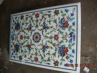 3'x2' White Marble Dining Table Top Marquetry Inlay Floral Art Garden Decor E355
