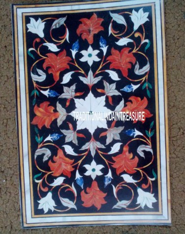 30"x48" Black Marble Side Dining Dinner Table Top Marquetry Inlay Hallway Decor