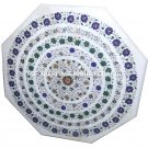30" Marble Restaurant Table Top Real Lapis Lazuli Inlay Pietra Dura Decor H2885