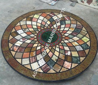 30" Marble Black Coffee Center Table Top Marquetry Inlay Furniture Decor H3492