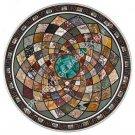 24" Black Marble Round Bedroom Table Top Multi Mosaic Inlay Kitchen Decor H4797