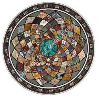 24" Black Marble Round Bedroom Table Top Multi Mosaic Inlay Kitchen Decor H4797