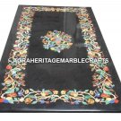 Black Marble Dining Table Rare Marquetry Mosaic Inlay Pietradura Art Decor H2881