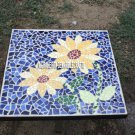 White Marble Side Dining Table Top Lapis Lazuli Mosaic Inlay Floral Decor H3960
