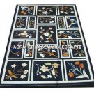 Black Marble Inlay Dining Table Top Rare Marquetry Art Inlay Garden Decor H3004