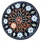 Black Marble Dining Coffee Table Top Floral Art Inlay Marquetry Home Decor H2712