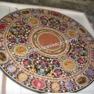 Black Marble Round Dining Table Top Semi Precious Inlay Stone Home Decor H4361