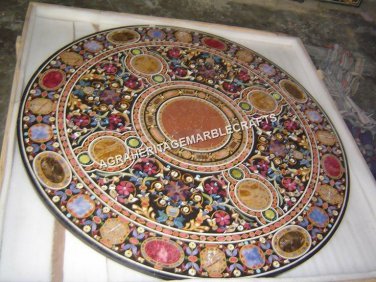 Black Marble Round Dining Table Top Semi Precious Inlay Stone Home Decor H4361