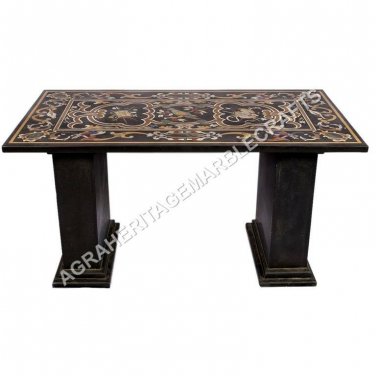 6'x3' Marble Restaurant Table Top With Stand Pietra Dura Inlay Patio Decor E590A