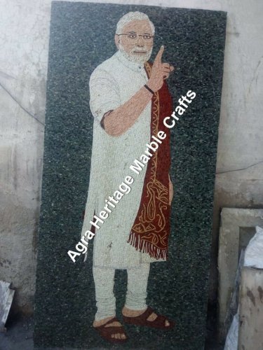 72"x36" Marble Mosaic Table Top Indian Prime Minister Narendra Modi Tapestry Art