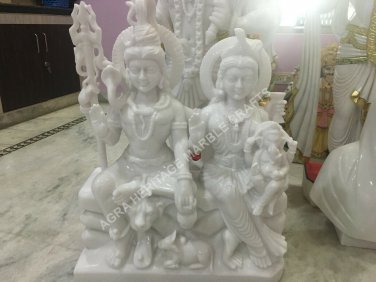 18" White Marble Gauri Shankar Ganesha Murti Shiv Parivar Handmade Statue E1434