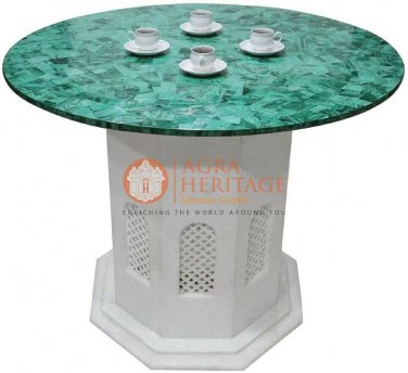 4'x4' Marble White Coffee Table Malachite Gemstone Patio Art Christmas Gift Deco