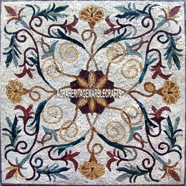 54" White Marble Center Dining Table Top Mosaic Inlay Collectible Work Decor