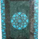 2.5'x5' Green Marble Decor Dining Filigree Table Top Turquoise Floral High Work 2.5'x5' Green Marble Decor Dining Filigree Table Top Turquoise Floral High Work