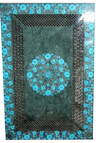 2.5'x5' Green Marble Decor Dining Filigree Table Top Turquoise Floral High Work