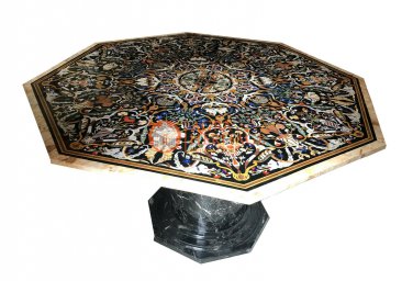 60" Marble Dining Table Top With 29" Stand Pietra Dura Inlay Hallway Decor E1486