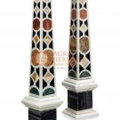30" Pair of White Marble Obelisks Specimen with Italian Pietre Dure Mosaic E516 30" Pair of White Marble Obelisks Specimen with Italian Pietre Dure Mosaic E516