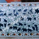5'x3' Elegant Marble Dining Outdoor Table Top Elephant Inlay Design Decor H3493A
