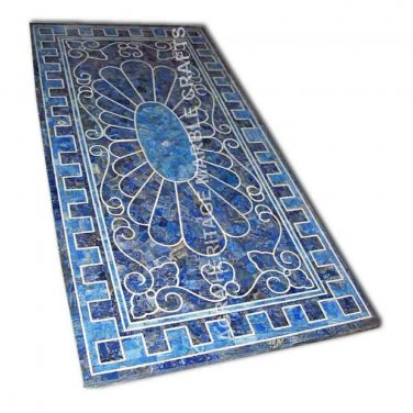 7'x4' Exclusive Marble Dining Side Table Top Lapis Inlay Occasional Decor E1008D