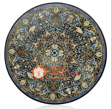 Scagliola Marble Round Custom Table Top Inlay Floral Art Outdoor Decor H3887