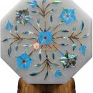 6"x6" Marble White Handmade wall Tile Turquoise Inlay Floral Marquetry Art Decor 6"x6" Marble White Handmade wall Tile Turquoise Inlay Floral Marquetry Art Decor