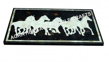 18"x24" Marble Coffee Center Table Top Mother of Pearl Inlay Horse Decor H3459A
