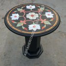 18" Black Marble Round Coffee Table Top With Stand Inlay Art Patio Decor E1384