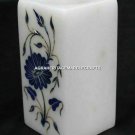 5" White Marble Flower Vase Lapis Inlay Floral Arts Office Desk Gift Decor E25
