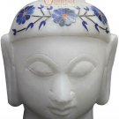 4" Marble Idol Buddha Head Lapis Floral Religious Handcurved Gifts Decor For Him