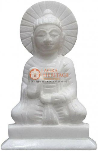 6" Marble White Idol Meditation Buddha Statue Collectible Housewarming Gift Deco