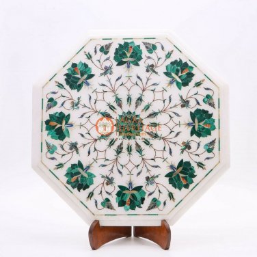 Marble Table Top Home Depot 13"x13" Malachite Inlaid Floral Fine Art Gift Her