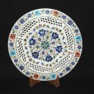 13" Filigree Marble Serving Plate Lapis Multi Inlay Floral Arts Kitchen Decor
