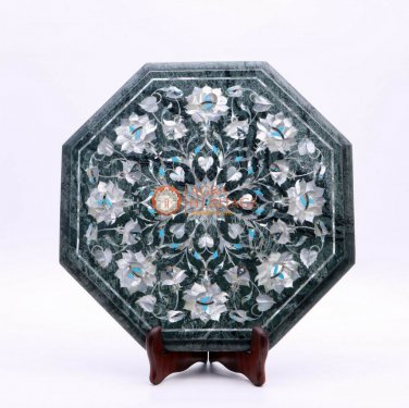 12"x12" Marble Green Handmade Custom Top Table Mop Inlaid Floral Art Home Decor