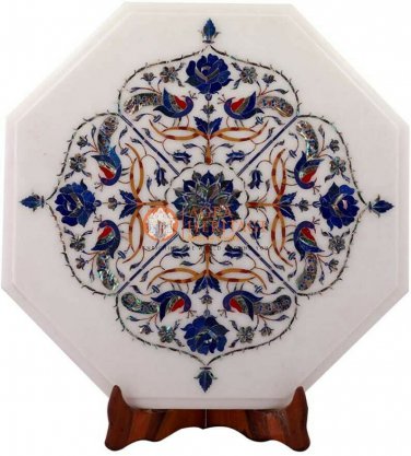 12"x12" Marble Inlay Coffee Table Lapis Peacock Floral Gemstone Art Garden Decor