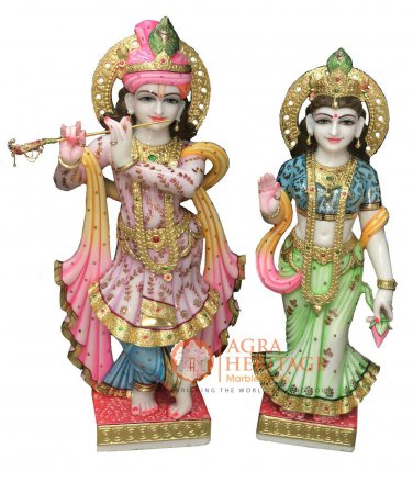 48" Hand Painted Marble Radha Krishna Divine Statue Gift Temple Home Decor E1500