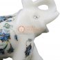 3" White Elephant Sculpture Pauashell Floral Inlaid Pietradura Art Veterans Gift