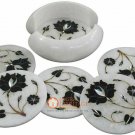 White Marble Coffee Coaster Set Handicraft Inlay Floral Art Halloween Gift E1974 White Marble Coffee Coaster Set Handicraft Inlay Floral Art Halloween Gift E1974