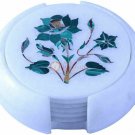 Marble Round Coffee Coaster Set Malachite Inlay Floral Arts Gifts Decor E1943 Marble Round Coffee Coaster Set Malachite Inlay Floral Arts Gifts Decor E1943