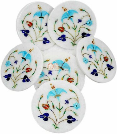 Marble Inlay Stone Tea Coaster Set Online Turquoise Lapis Multi Inlay Arts E1949