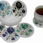 Multi Inlay Floral White Marble Round Coasters Home & Kitchen Decor Gift E1977