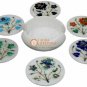 Multi Inlay Floral White Marble Round Coasters Home & Kitchen Decor Gift E1977