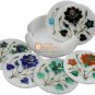 Multi Inlay Floral White Marble Round Coasters Home & Kitchen Decor Gift E1977