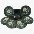 Green Marble Round Coaster Set Floral Inlay Arts Thanksgiving Gift Decor E1958