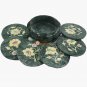 Green Marble Round Coaster Set Floral Inlay Arts Thanksgiving Gift Decor E1958