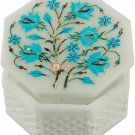 Marble Jewelry Box Turquoise Inlay Stone Floral Filigree Design Box Gift E2019